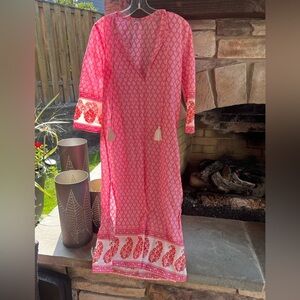 J. Crew Pink and Orange Floral Beach Cover Up XXS